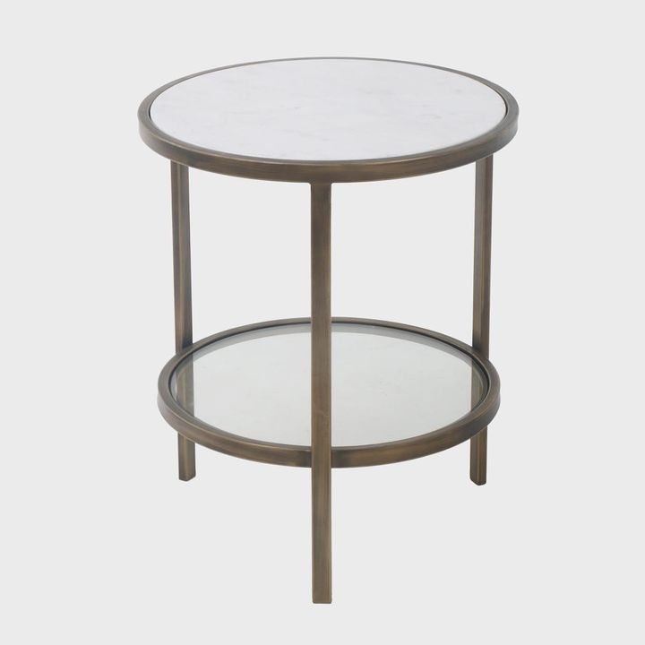 Palladium Brass Iron Marble & Glass Side Table