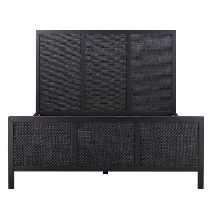 Santorini Hamptons Timber/Rattan Queen Bed Black