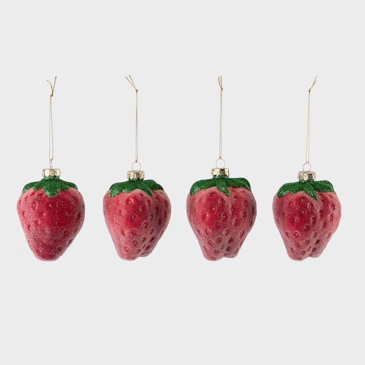 Sugared Strawberry Decorations Red - Set of 4