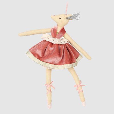 Balmay Large Velvet Hanging Deer Ornament Pink
