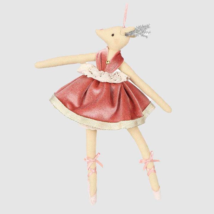 Balmay Large Velvet Hanging Deer Ornament Pink