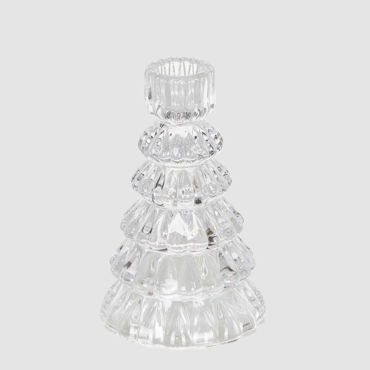 Ice Glass Tree Candle Holder Clear