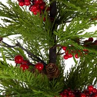 Mini Pine Tree Red Berries with Tin Pot