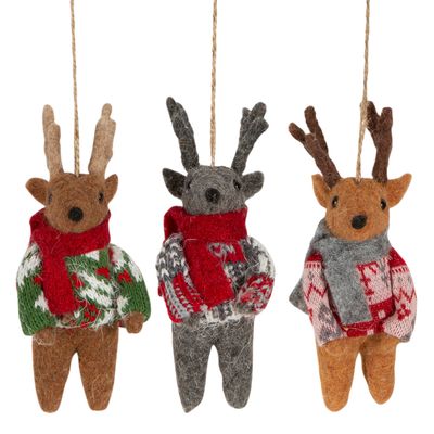 Tres Amigos Felt Reindeer Decorations - Set of 3