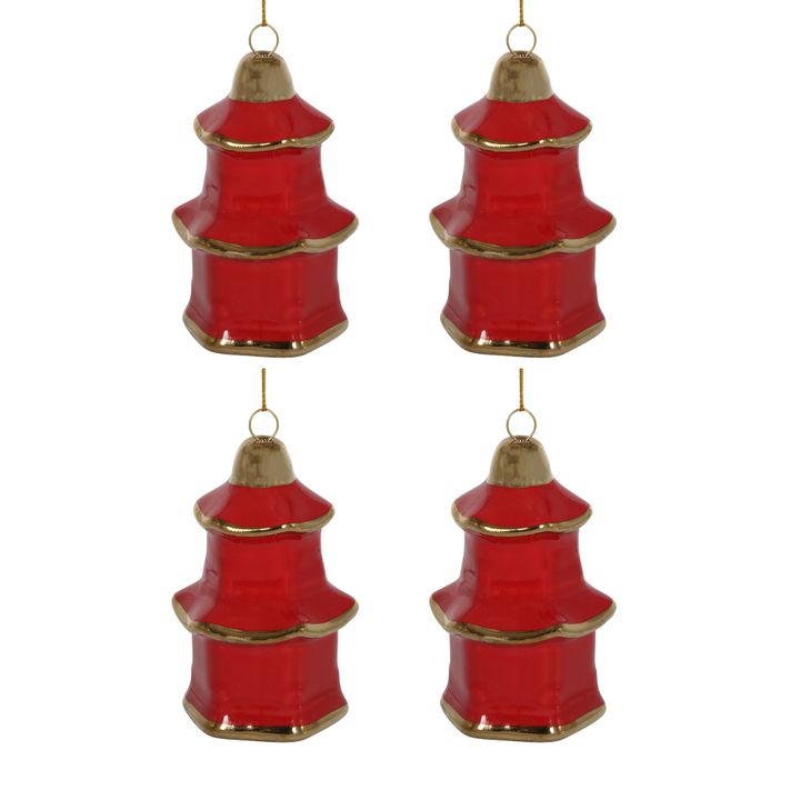 Pagoda Hanging Ornaments Box of 4 Red