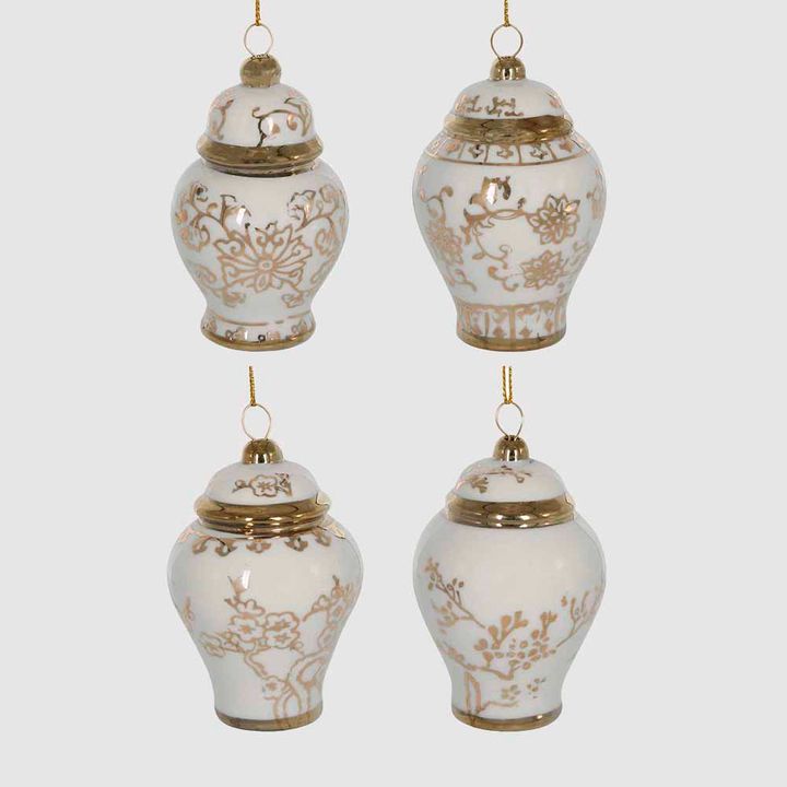Blossom Ginger Jar Ornaments Gold Box of 4