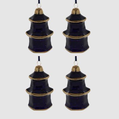 Pagoda Hanging Ornaments Box of 4 Navy