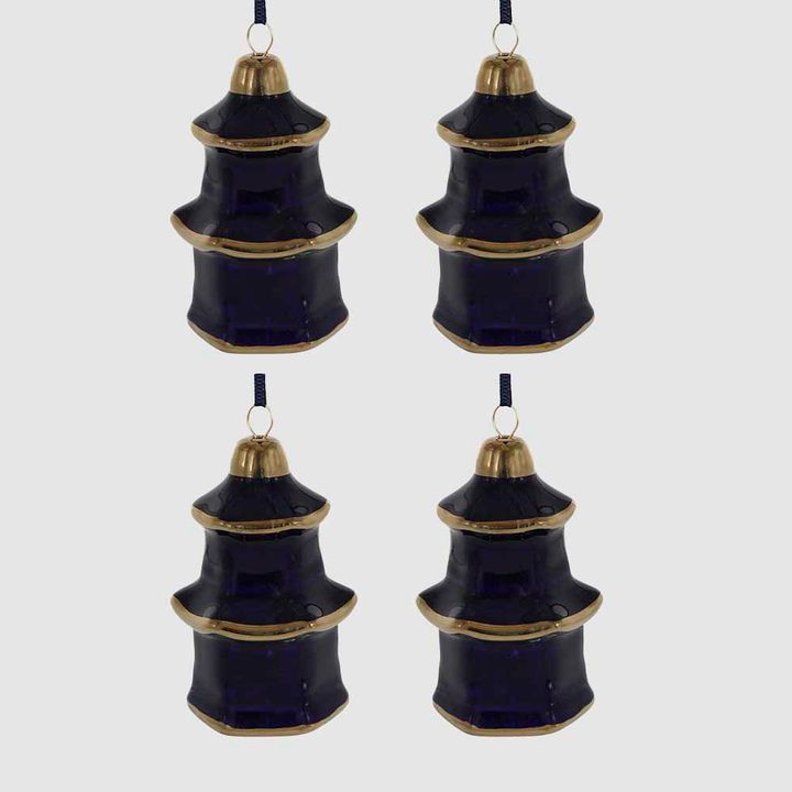 Pagoda Hanging Ornaments Box of 4 Navy