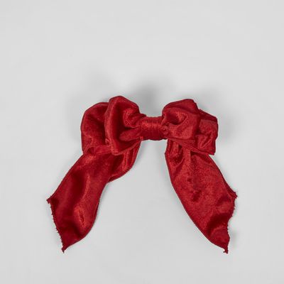 Velvet Clip on Bow SML Red