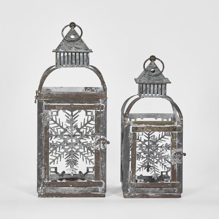 Rustic Tin Christmas Lantern Set of 2