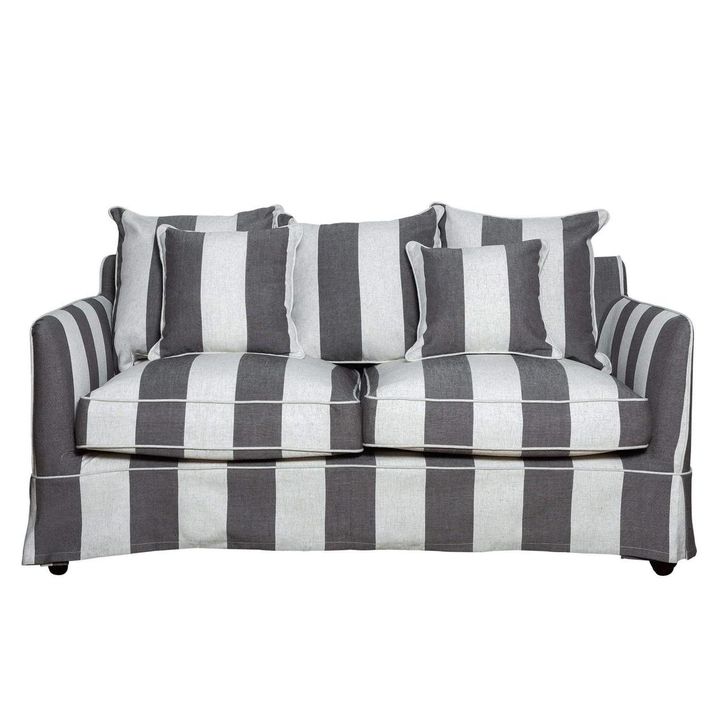 Noosa Hamptons 3 Seat Sofa Grey/Cream Stripe