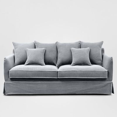 Noosa Hamptons 3 Seat Sofa Grey W/White Piping