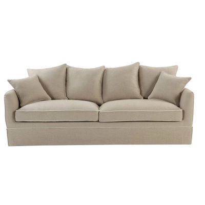 Noosa Hamptons 3 Seat Sofa Natural W/White Piping