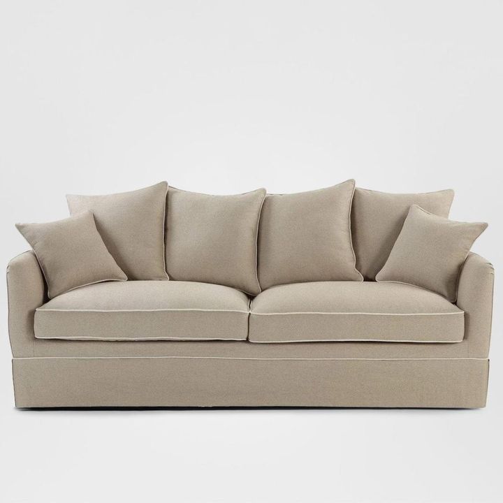 Noosa Hamptons 3 Seat Sofa Natural W/White Piping