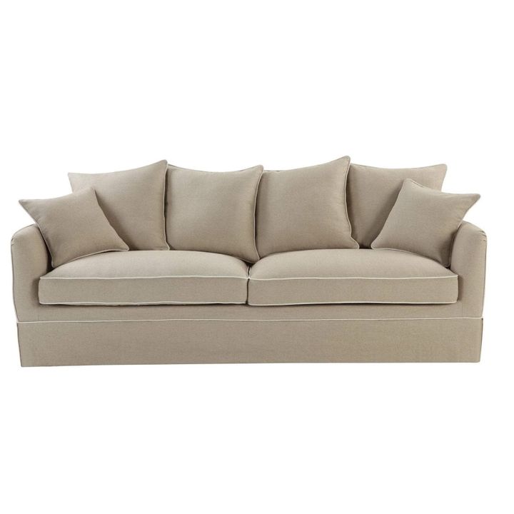 Noosa Hamptons 3 Seat Sofa Natural W/White Piping