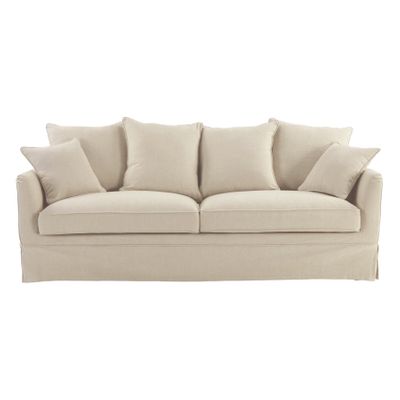 Noosa Hamptons 3 Seat Sofa Beige Linen Blend