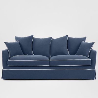 Noosa Hamptons 3 Seat Sofa Navy W/White Piping