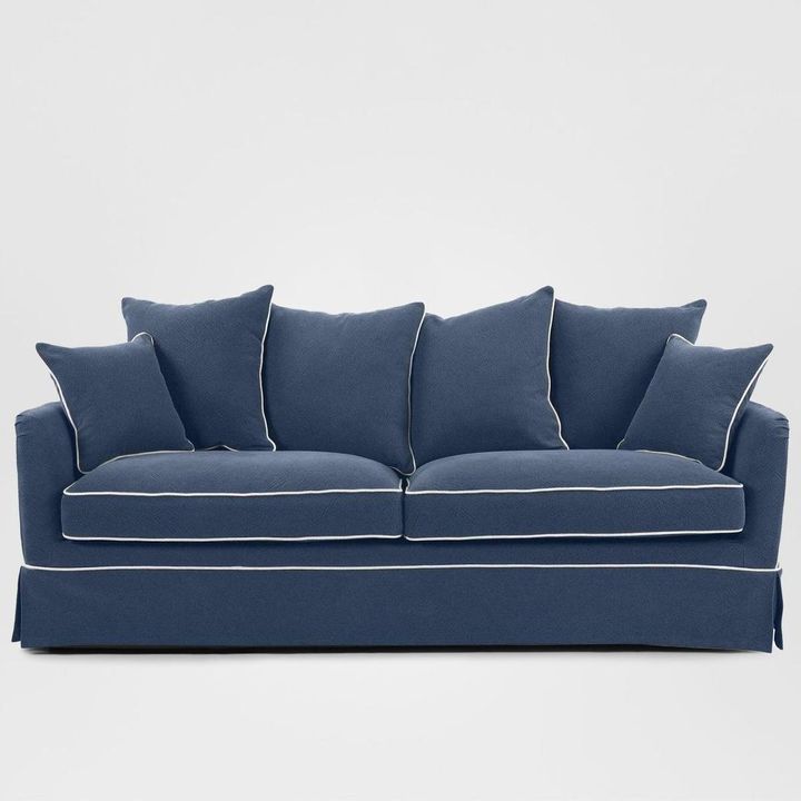 Noosa Hamptons 3 Seat Sofa Navy W/White Piping