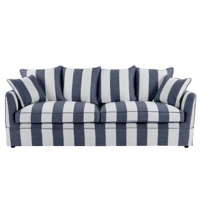 Noosa Hamptons 3 Seat Queen Sofa Bed Denim/Cream Stripe