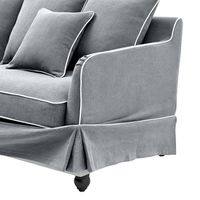 Noosa Hamptons 3 Seat Queen Sofa Bed Grey W/White Piping