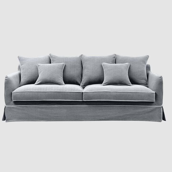 Noosa Hamptons 3 Seat Queen Sofa Bed Grey W/White Piping
