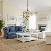 Noosa Hamptons 3 Seat Queen Sofa Bed Navy W/White Piping