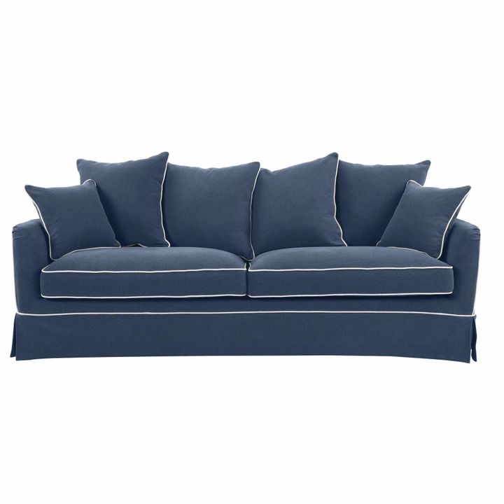 Noosa Hamptons 3 Seat Queen Sofa Bed Navy W/White Piping