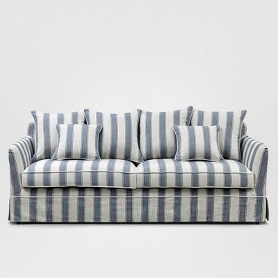 Noosa Hamptons 3 Seat Queen Sofa Bed Sky Blue Stripe