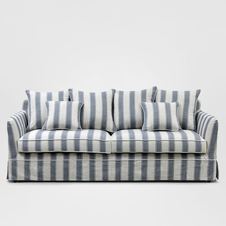 Noosa Hamptons 3 Seat Queen Sofa Bed Sky Blue Stripe