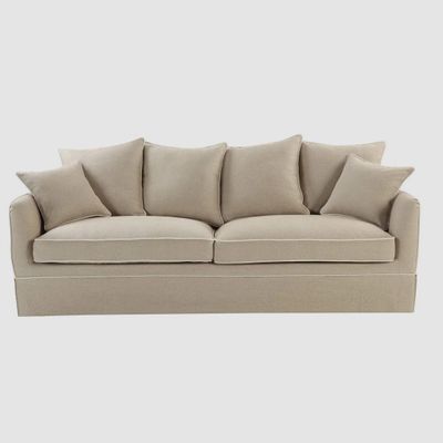 Noosa Hamptons 3 Seat Queen Sofa Bed Natural W/White Piping