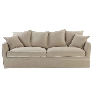 Noosa Hamptons 3 Seat Queen Sofa Bed Natural W/White Piping