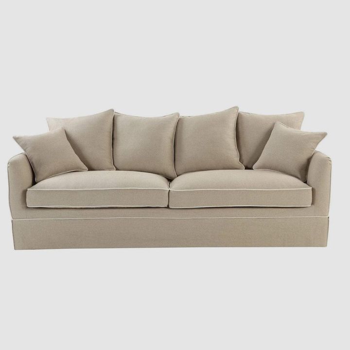 Noosa Hamptons 3 Seat Queen Sofa Bed Natural W/White Piping