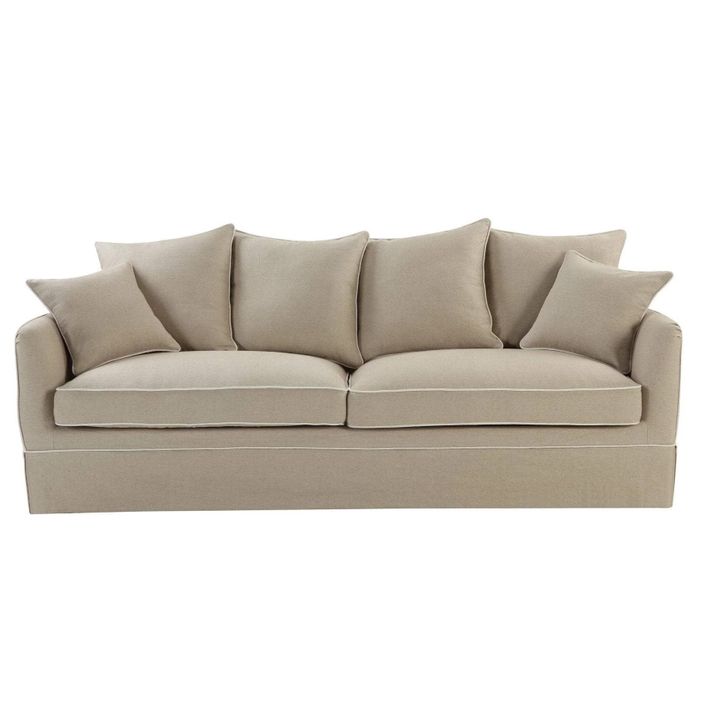 Noosa Hamptons 3 Seat Queen Sofa Bed Natural W/White Piping