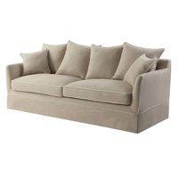 Noosa Hamptons 3 Seat Queen Sofa Bed Natural W/White Piping