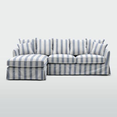 Noosa 3 Seater Left Chaise Sofa Blue Sky Stripe