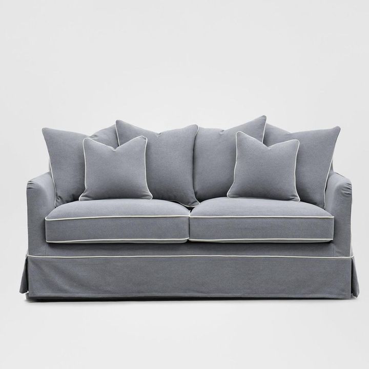 Noosa Hamptons 2.5 Seat Sofa Grey W/White Piping