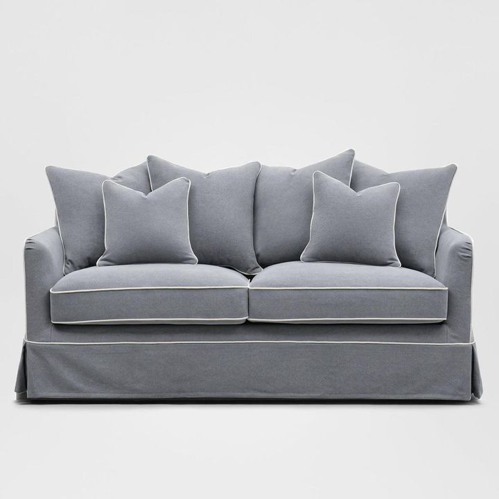 Noosa Hamptons 2.5 Seat Sofa Bed Grey W/White Piping