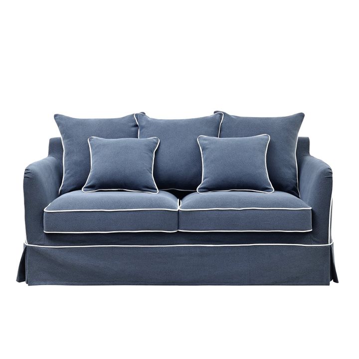 Noosa Hamptons 2.5 Seat Sofa Bed Navy W/White Piping