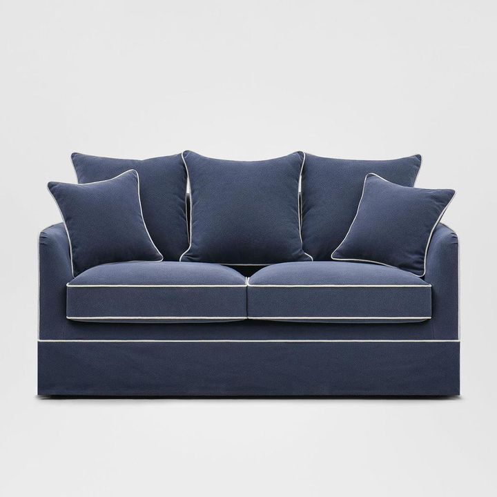 Noosa Hamptons 2.5 Seat Sofa Bed Navy W/White Piping