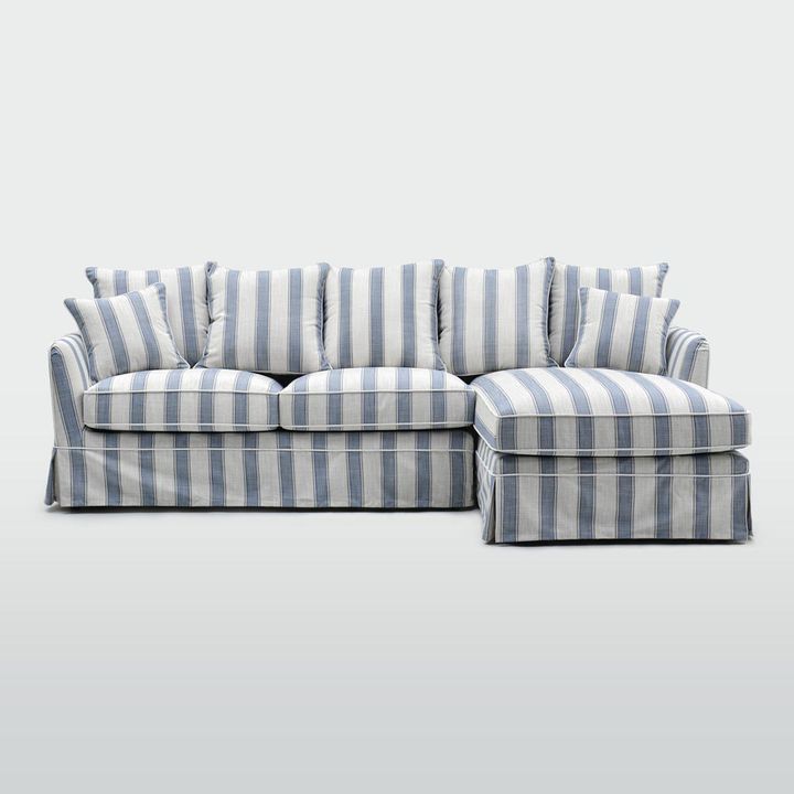 Noosa 3 Seater Right Chaise Sofa Blue Sky Stripe