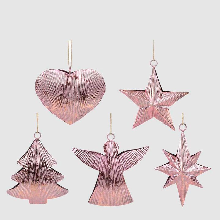 Chrissie Set of 5 Hanging Ornaments Pink