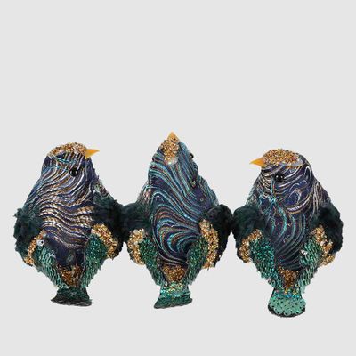 Zora Set of 3 Clip on Birds Peacock Blue