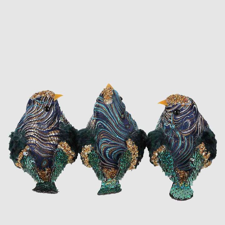 Zora Set of 3 Clip on Birds Peacock Blue