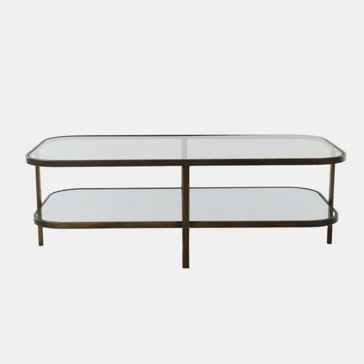 Lewis Brass Iron Glass & Mirror Coffee Table