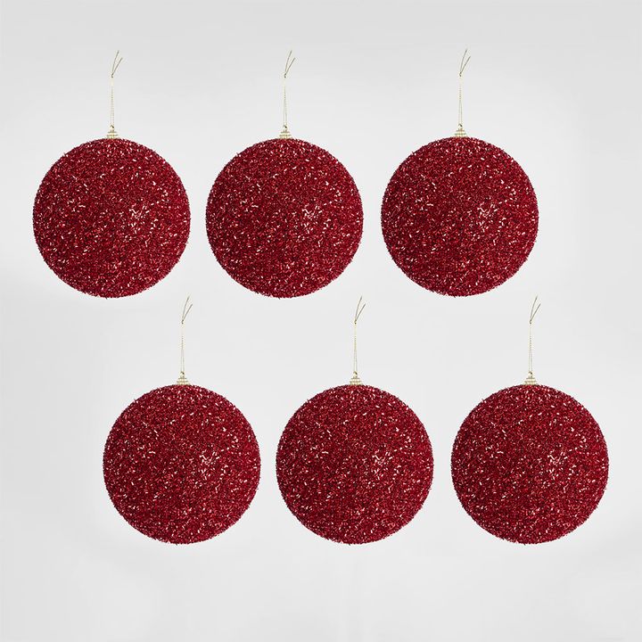 Tinsel Bauble Red - Set of 6