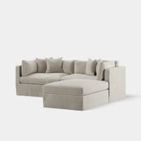 Marbella Modular 4 Seater Sofa Reversible Ottoman Chaise Natural W/White Piping