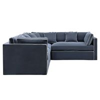 Marbella Modular Sofa Navy W/White Piping - Left Facing