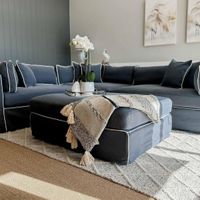 Marbella Modular Sofa Navy W/White Piping - Left Facing
