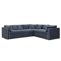 Marbella Modular Sofa Navy W/White Piping - Left Facing