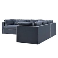 Marbella Modular Sofa Navy W/White Piping - Left Facing